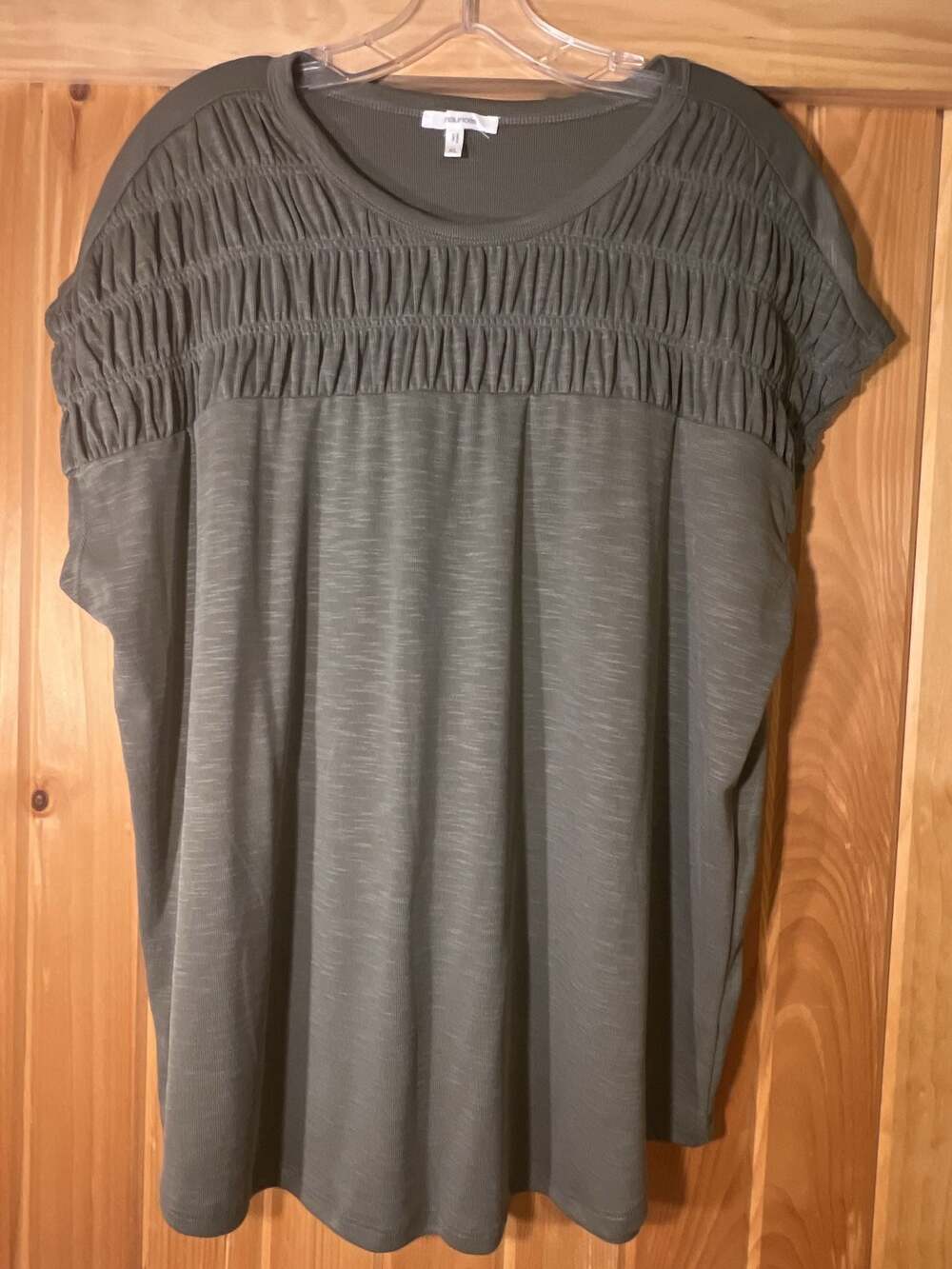 maurices Women's Olive Green Short Sleeve Smocked Yoke Top Size XL